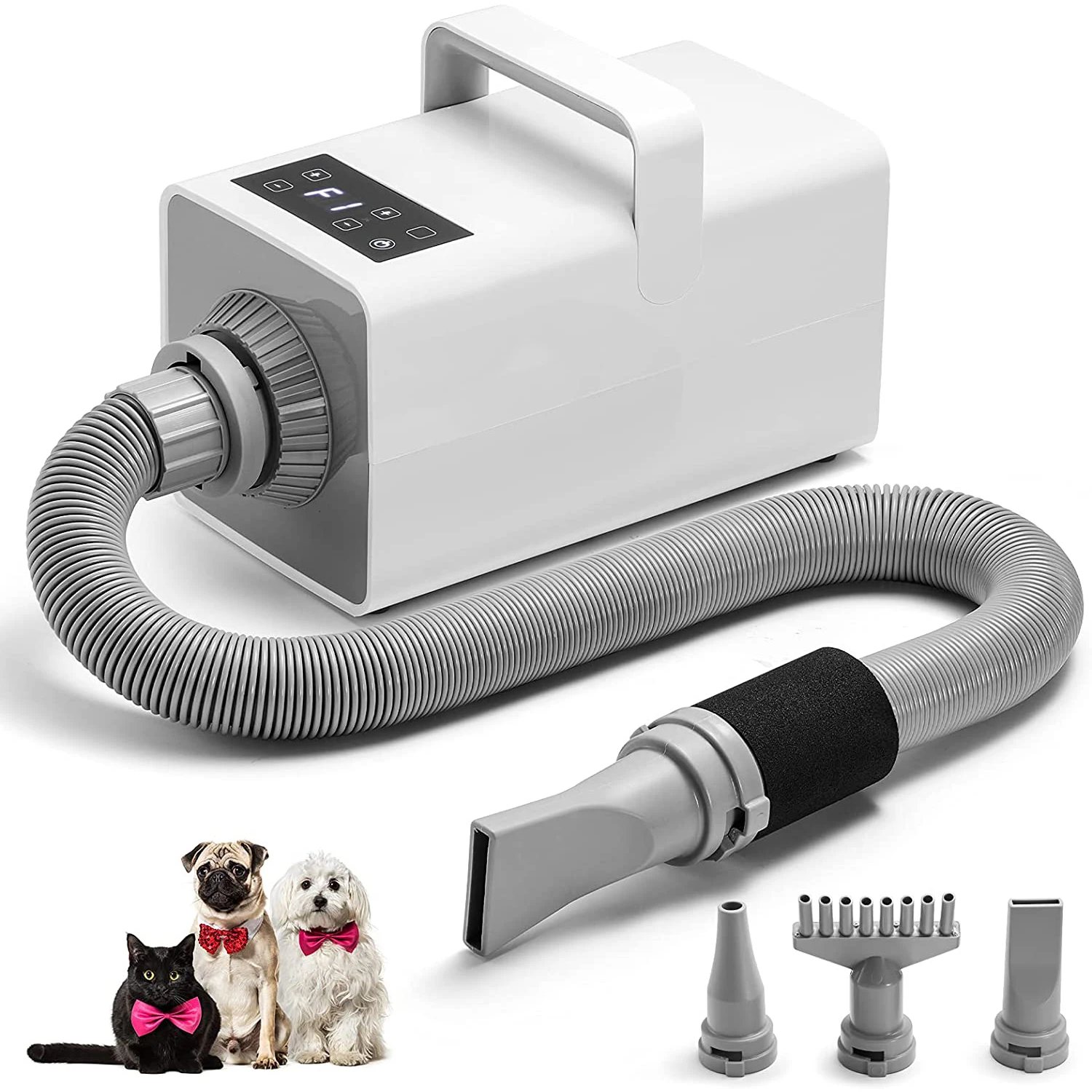 

High Velocity Pet Hair Dryer 4.3HP Adjustable Heating Speed Dog Cat Blower LCD Display Touch Control Electronic Pet Hair Drying