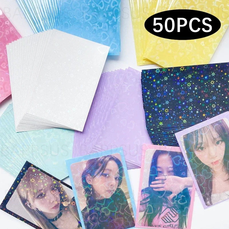 

50Pcs Glittery Star Love Heart Colored Kpop idol Photo Card Toploader Photocard Sleeves Idol Photo Cards Protective Storage Bag