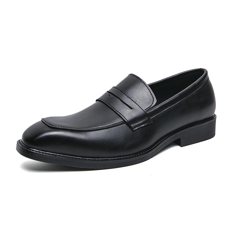 Fashion Penny Loafers Leather Men Shoes Simple Pointed Toe Slip On