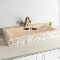 อ่างล้างหน้าหินอ่อนธรรมชาติสีทอง - อ่างล้างหน้าทรงไม่สม่ำเสมอสำหรับโรงแรม วิลล่า ลานบ้าน อ่างล้างหน้าหินที่มีเอกลักษณ์ 3