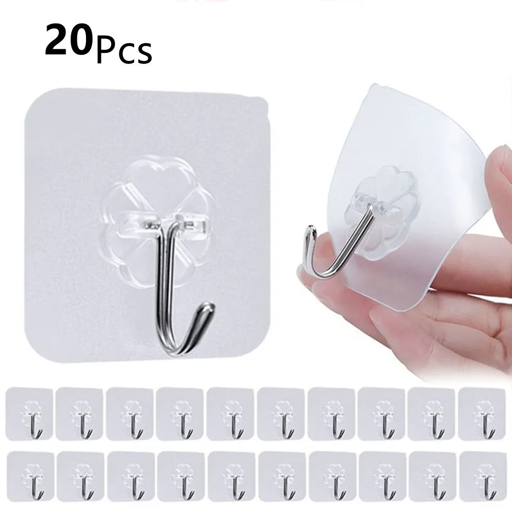 Multi-purpose transparent punch-free hook strong traceless adhesive hook bathroom kitchen wall hanging coat and hat adhesive ...