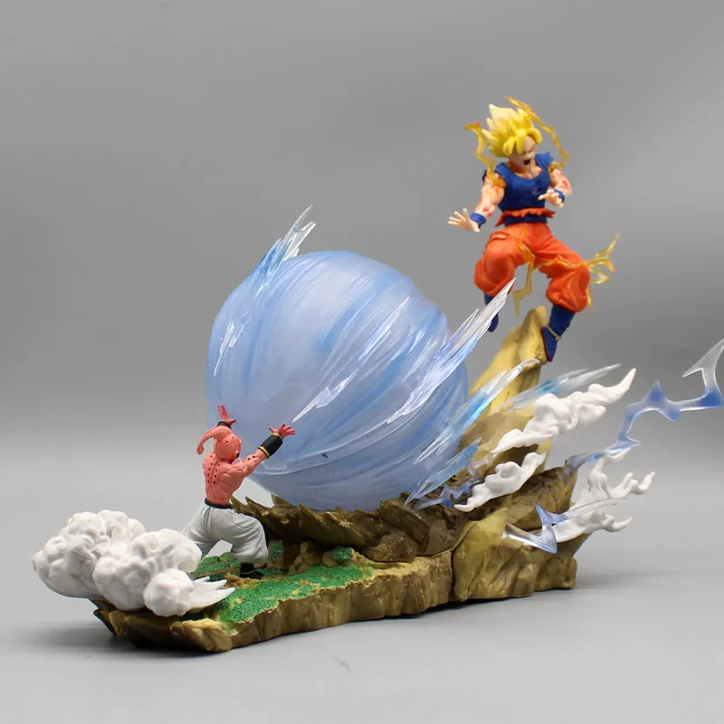 22cm Dragon Ball Z Anime Figure Son Goku Vs Buu Battle Goku Figure Gk Figurine Model Pvc Statue Collectible Decoration Doll Toy