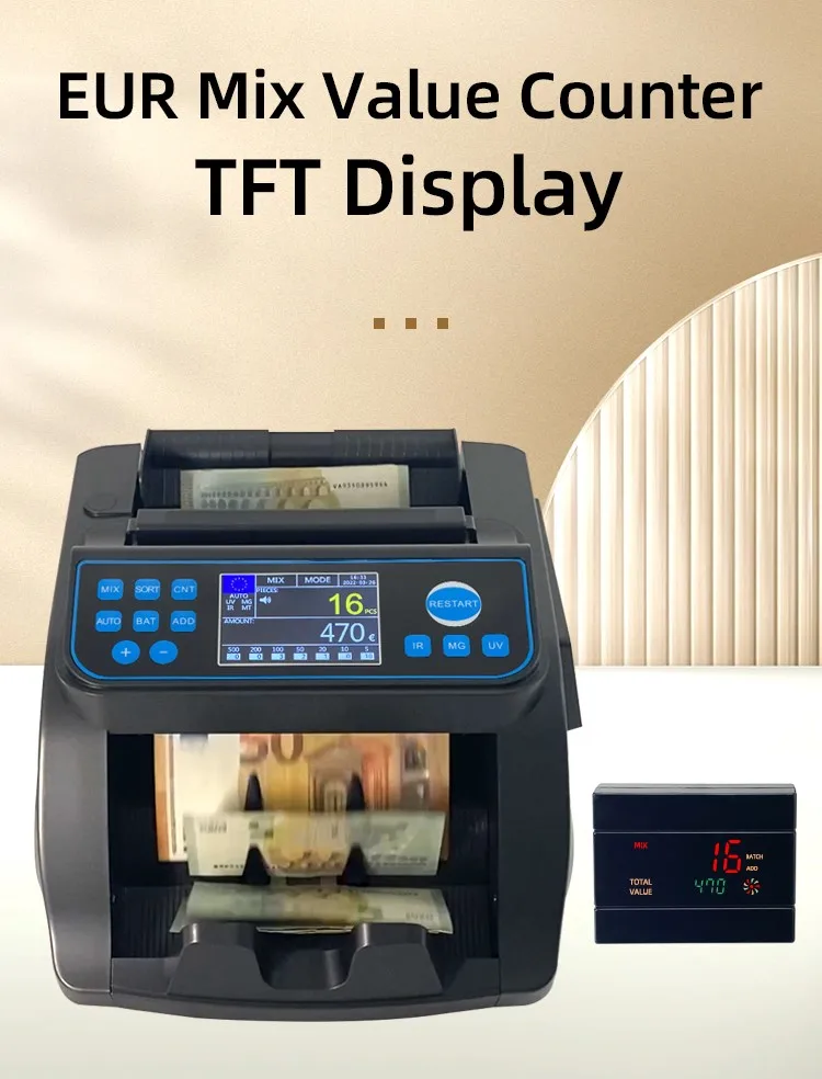 Description Picture 2 of itemPKR/EUR/INR/IQD Mix Value Money Counting Machine Fake Cash Bill Detector 6000E Banknote Counters