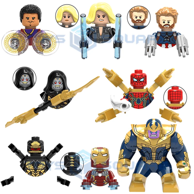 

The Thanos Iron Corvus Glaive Man Captain Spider America Outrider Wong Black Widow Model Blocks MOC Bricks Set Toys X0186