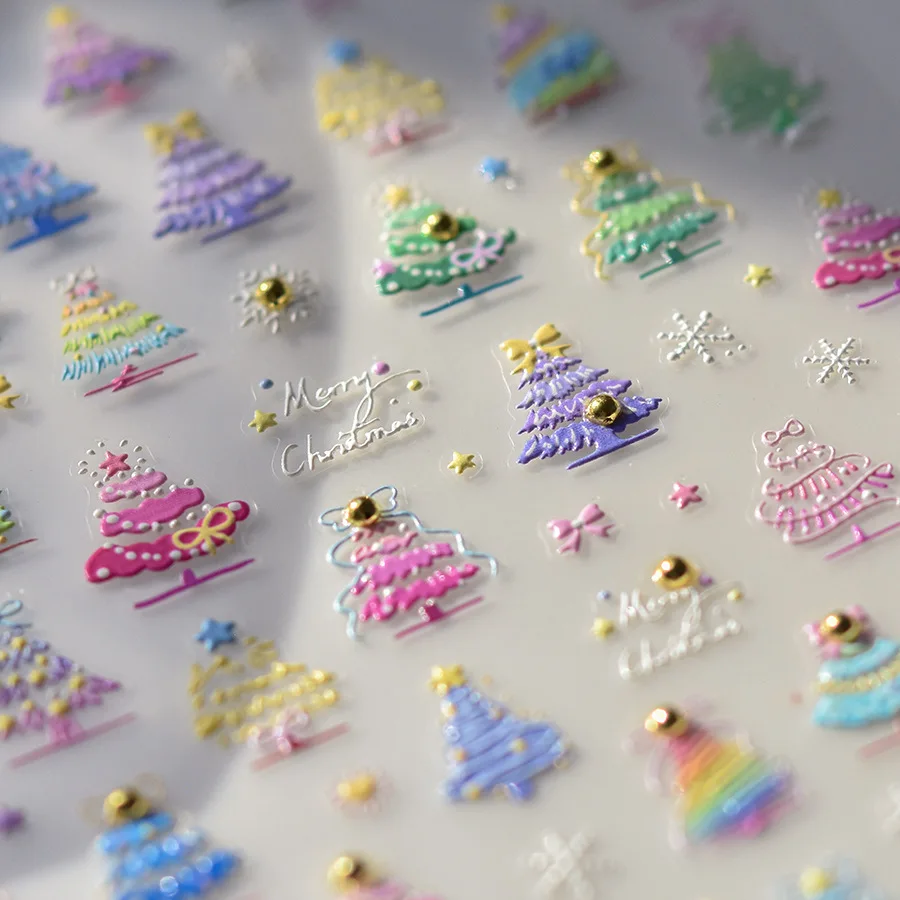 5D Relief Gorgeous Colorful Merry Christmas Tree Snowflake Adhesive Nail Art Stickers Decals Manicure X'mas Glitter Gems Charms 4
