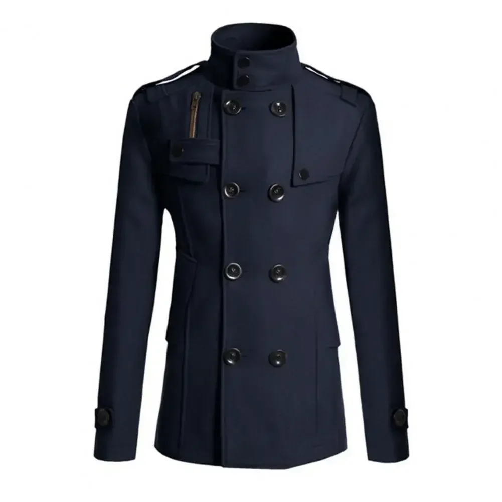 

Double-breasted Wear Windbreaker Coat Business Solid Wool Winter Formal Overcoat Work Jacket Men For Outer Clothing Color Casual