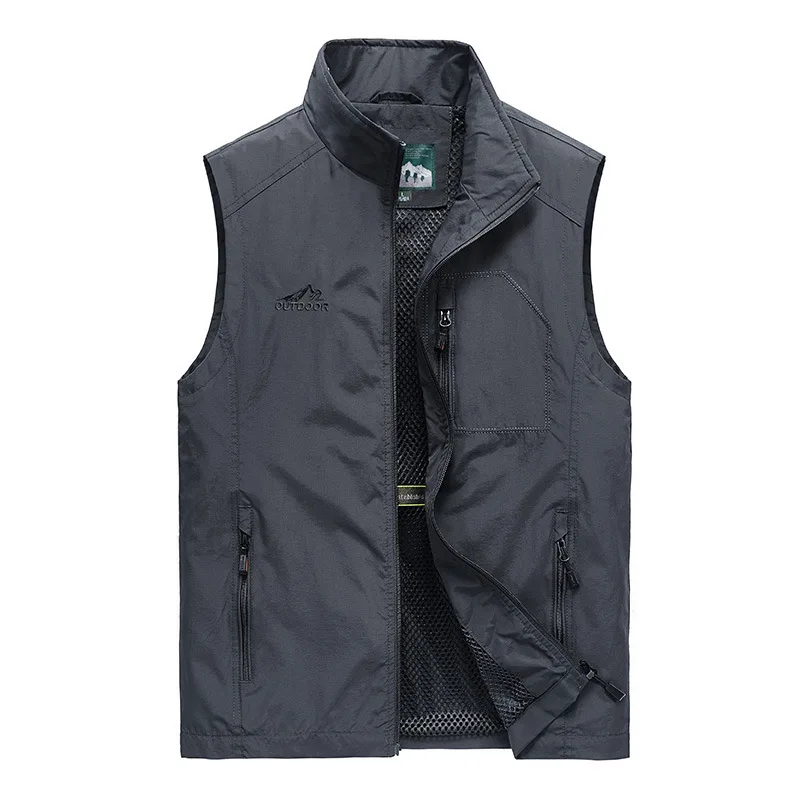 Spring Summer Vest Men Outdoor Casual Thin Stand Collar Waistcoat Large Size M-6XL Fishing Quick Drying Vest Sleeveless Jacket_voghion.com