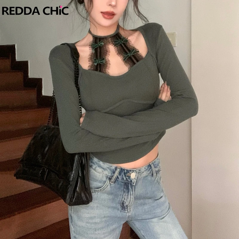 

Женский кружевной топ ReddaChic с бантом, Рождественский зеленый пикантный ажурный бюстгальтер со встроенным бюстгальтером, облегающее нижнее белье в стиле ретро Y2k, уличная одежда