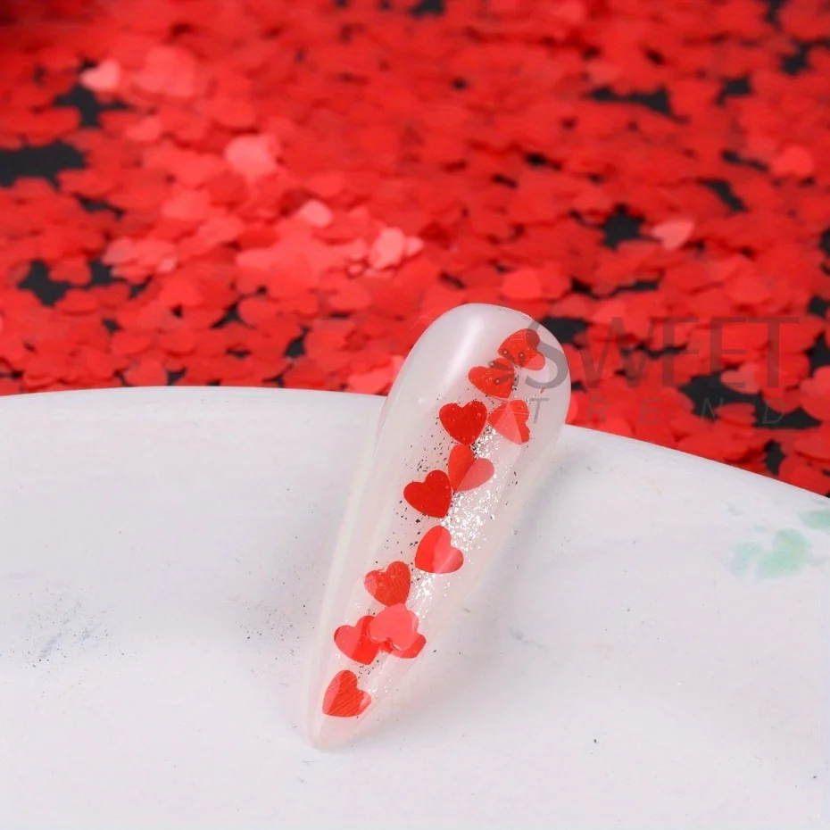 1 Bag Black Red Love Heart Nail Glitter Sequins Holographic Mirror Slices Spangles Valentine's Decor Manicure Flakes Paillettes