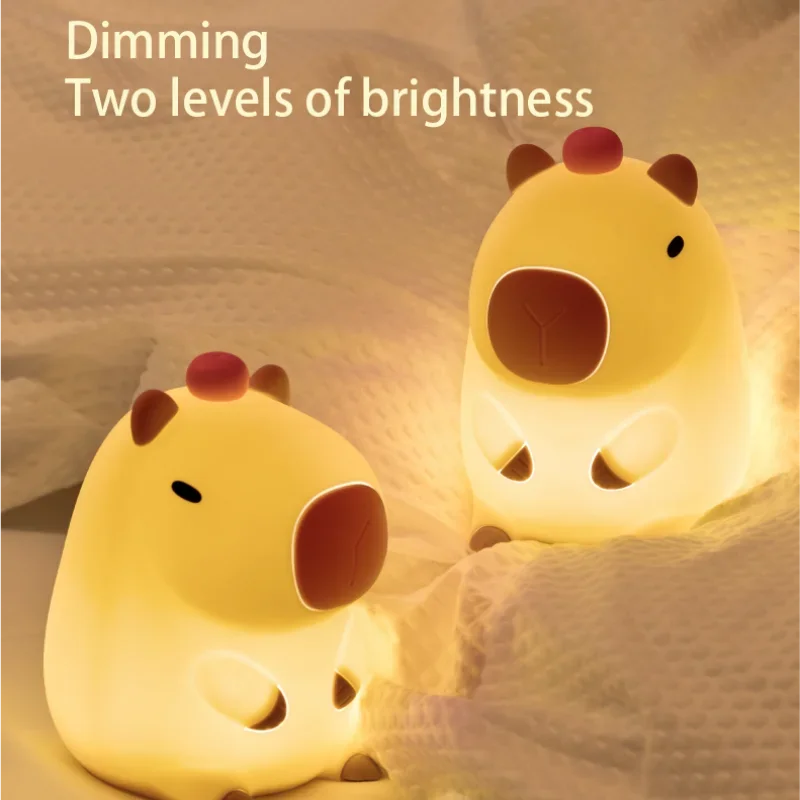 Cute Cartoon Capybara Night Light Silicone Animal Lamp USB Rechargeable Timing Sleeping Nightlight Kids Bedside Decor Lamp Gifts