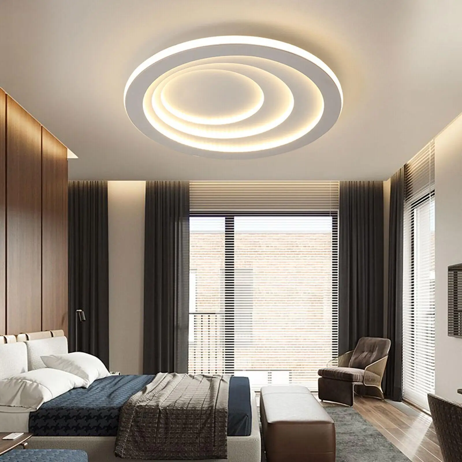 Modern Round Ring Chandelier Dimmable LED Ceiling Light Pendant Lamp & Remote Control Dimming Light