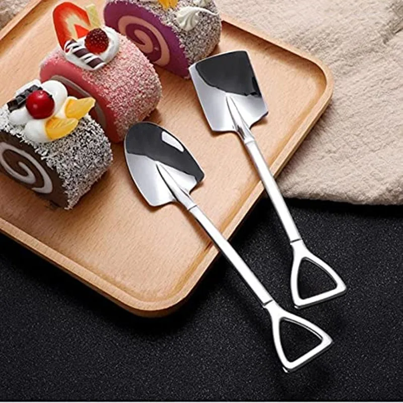 Stainless Steel Iron Shovel Mini Spoon Coffee Ice Cream Spoon Retro Cute Square Head Dessert Kitchen Gadget