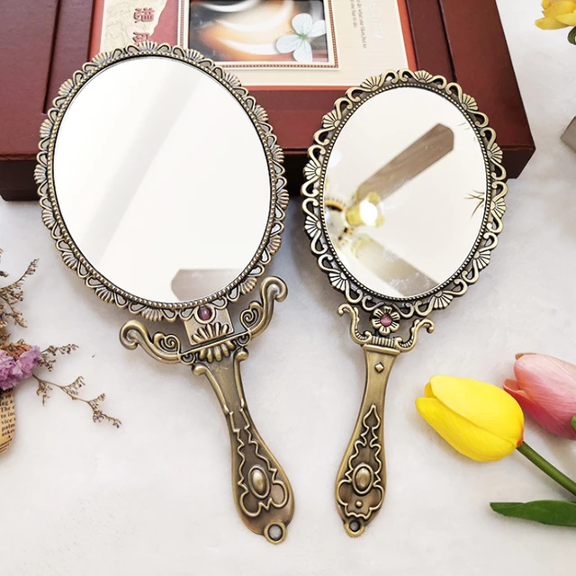 Specchio per il trucco specchio pieghevole grande specchio antico specchio  con manico retrò specchio a mano in metallo ricamato - AliExpress