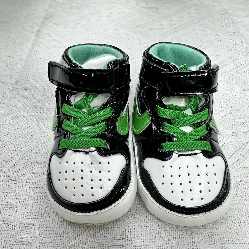 Spring and Autumn Baby Shoes Classic Trendy PU High Top Sports Shoes Basketball Shoes Soft Sole Lightweight Walking Shoes 2