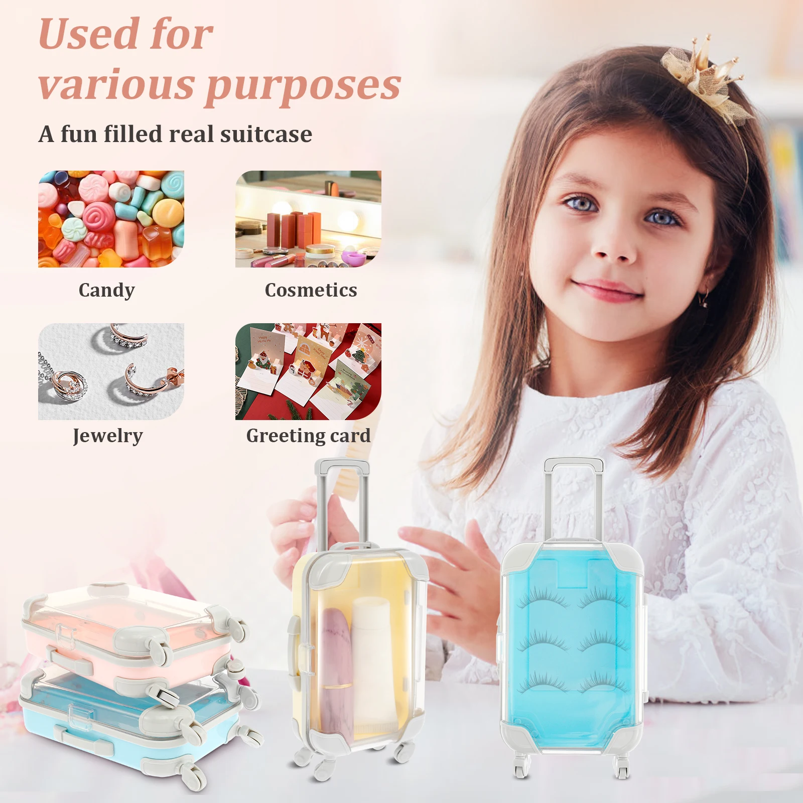 12Pcs False Eyelashes Packaging Empty Box Mini Suitcase Candy Boxes Colorful Clear Mini Trolley Case Packaging Box