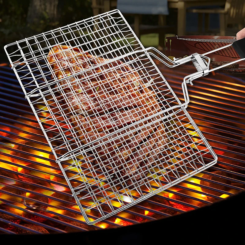 304 Stainless Steel BBQ Non Stick Grilling Basket Grill Mesh Mat Meat Vegetable Steak Picnic Party Barbecue Tool Heat Resistant