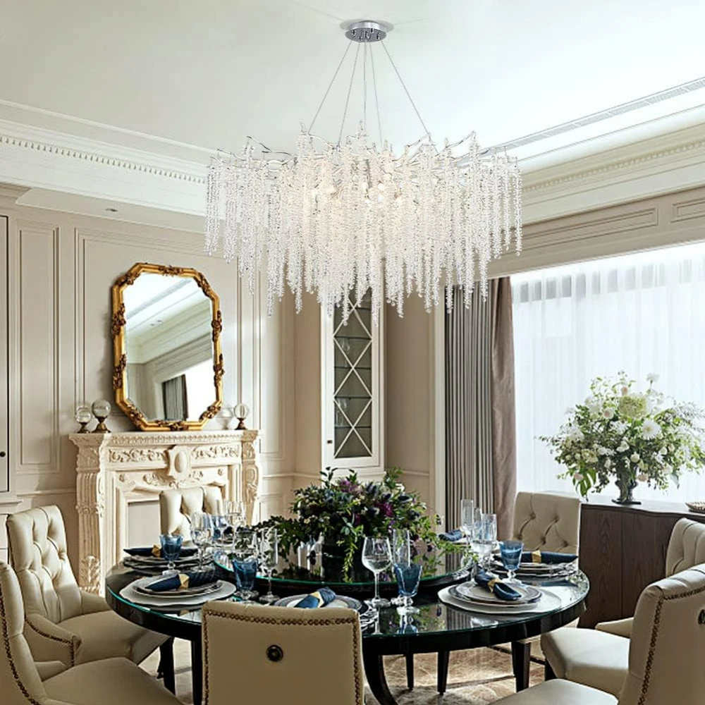 Modern Silver Chandelier Light Fixtures D39.4 inches Luxury Crystal Chandelier Lighting Large Kitchen Light Fixtures For