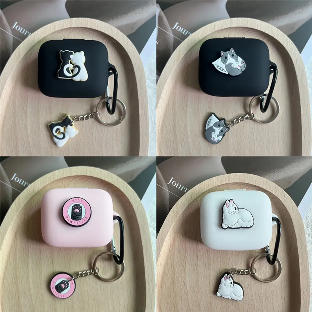 Cartoon Cat Silicone Headphone Case with Keyring