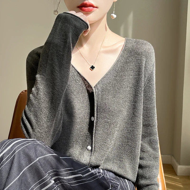 

YSC 100% Cashmere V-neck Solid color Long Sleeve Cashmere Sweater Soft Comfort Knitwear Spring summer New Chic