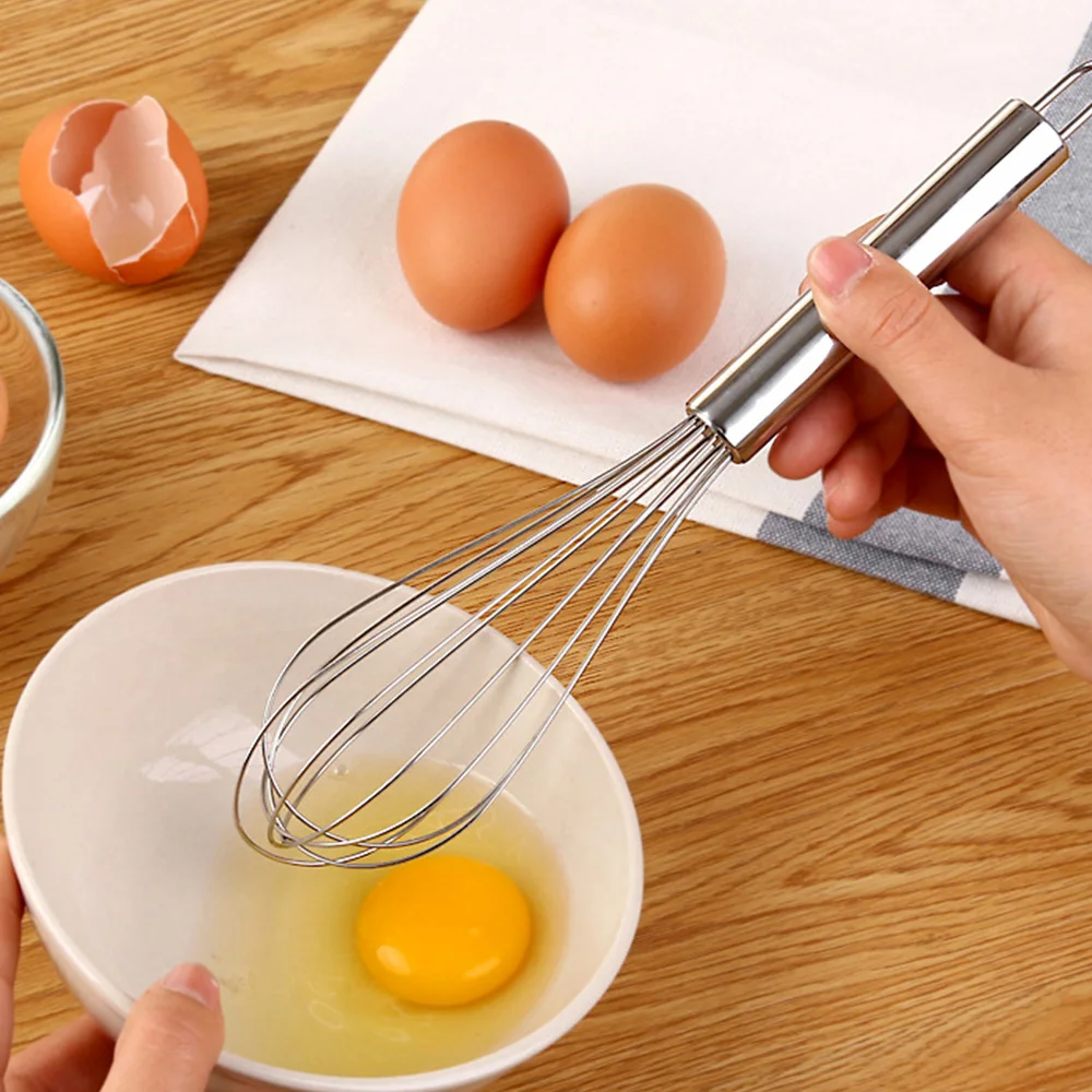 Rotary Whisk 8/10/12 Inch Egg Whisk 6 Wire Stainless Steel Kitchen Balloon Manual Egg Beater Blender Mixing Tools
