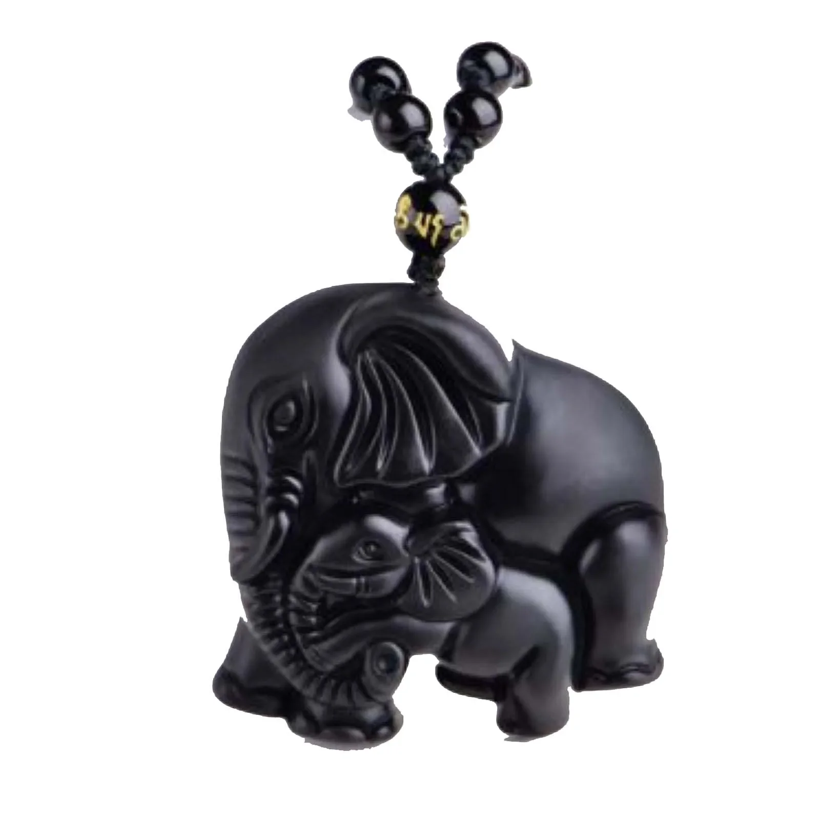 

Natural Black Obsidian Crystal elephant Pendant with Bead Chain great gift necklace men or Women