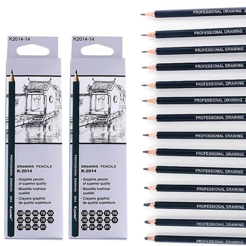 14Pcs/pack Drawing Pen Ultra Fine Line Marker Black Sketch Pen 6H 4H 2H HB B 2B 3B 4 B 5B 6B 7B 8B 10B 12B Art Marker Pencil 4