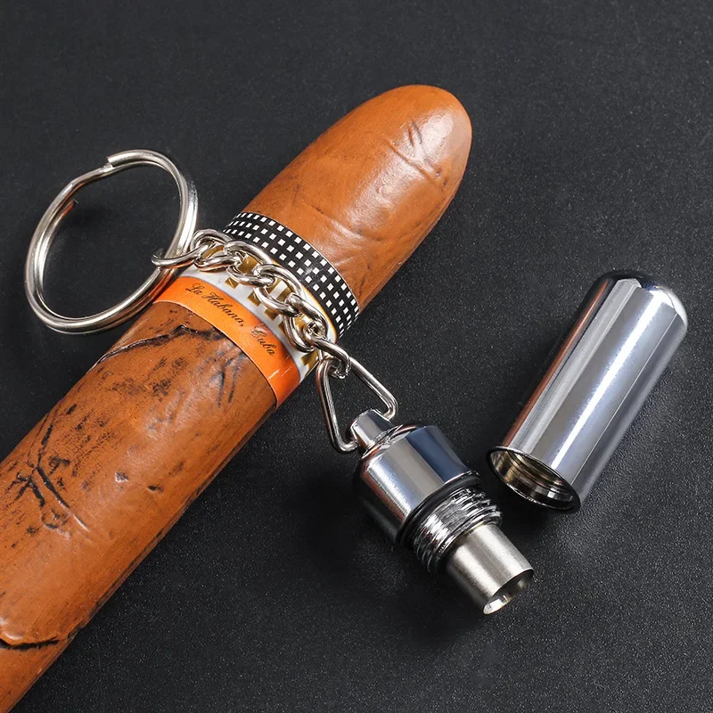 Cigar Punch Puncher Cigar Opener Drill Round Blade with Keychain Cigar Cutter Knife Scissors