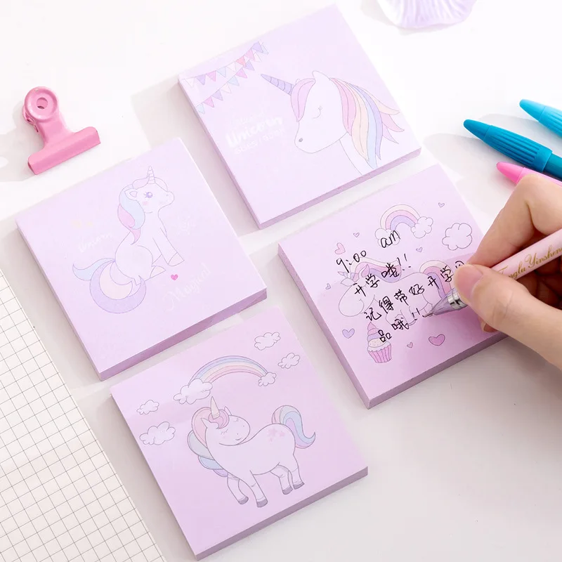 4 Pcs 80 Pages Kawaii Rainbow Unicorn Sticky Notes Creative Post Notepad Cute DIY Memo Pad Office Supplies School Stationery korean creative unicorn tearable sticky notes memo pad paper students cute school supplies kawaii stationary office accessories