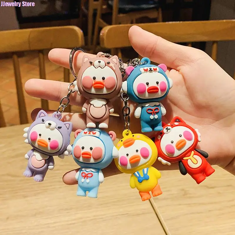 1pc Cute Cartoon Duck Keychain With Animal Helmet Little Duck Keychains Decor Cute Ducks Doll