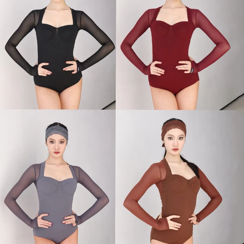 

Женское Сетчатое боди с рукавом, для латиноамериканских танцев