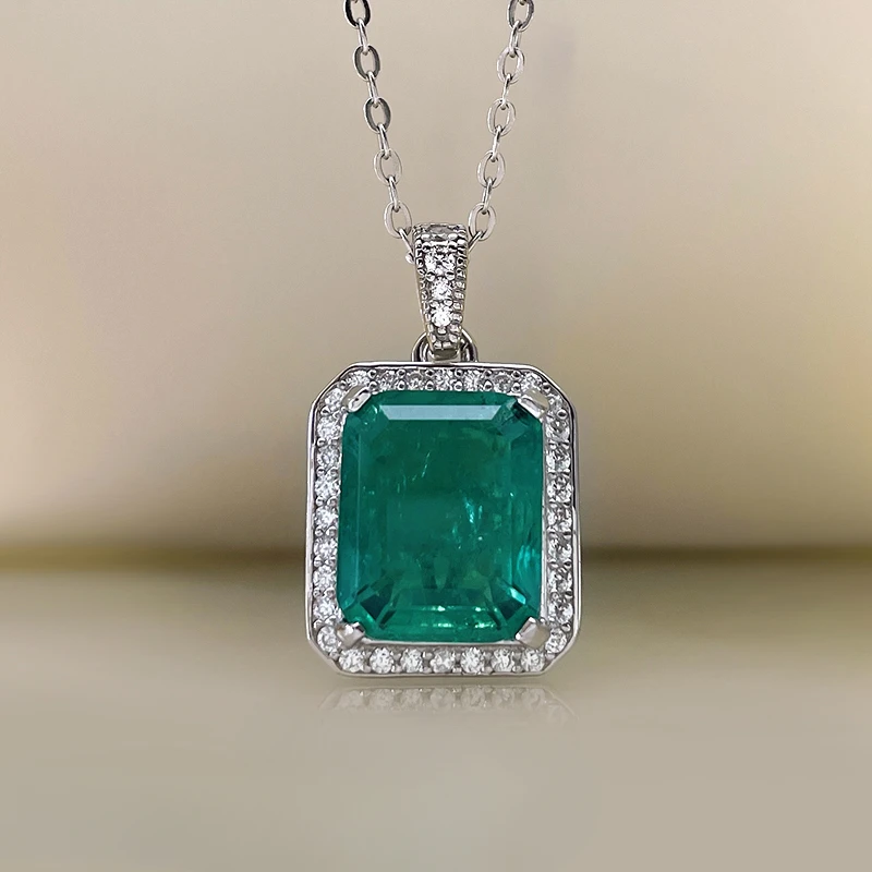 2023 New Mother's Green Pendant Rectangular Minimalist 925 Sterling Silver Green Engagement Jewelry for Women