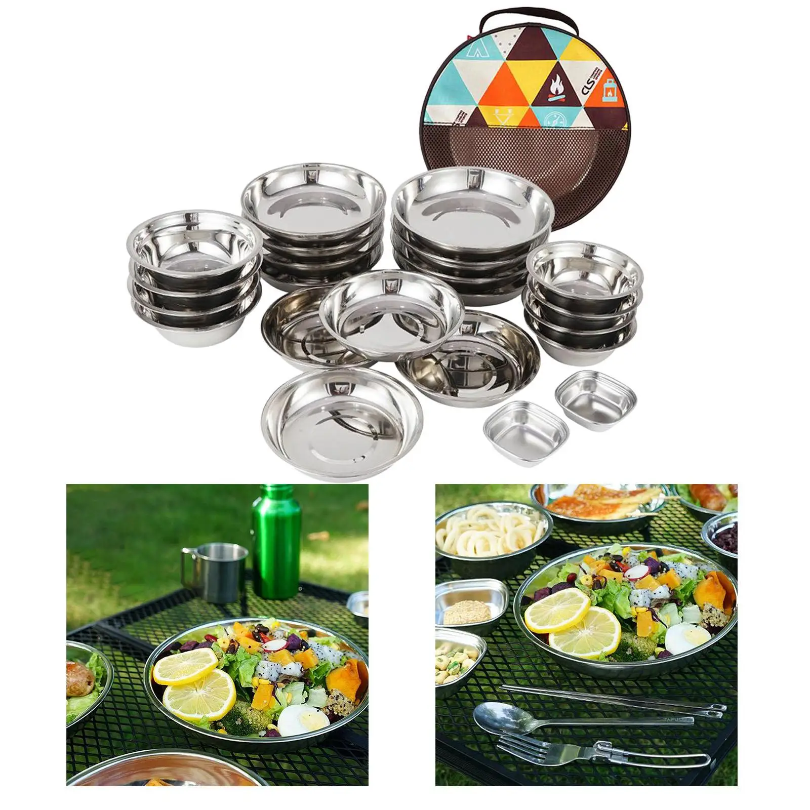

STARer Stainless Steel Kitchen Dinner Plate Pack of 22 Mess Kit - Outdoor