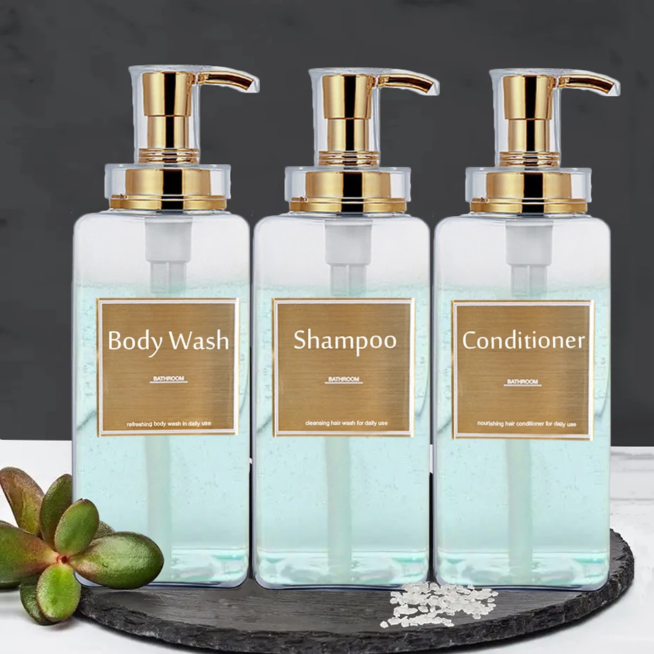 3 Pezzi Dispenser Sapone, Dispenser Sapone Bagno 450 ml con Etichetta per Bagno Doccia Cucina Shampoo e Bagnoschiuma - Blu