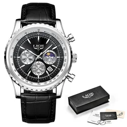 Elegant Men's Luxury Leather Quartz Watch - Sporty Waterproof Design with Gift Box (Black)