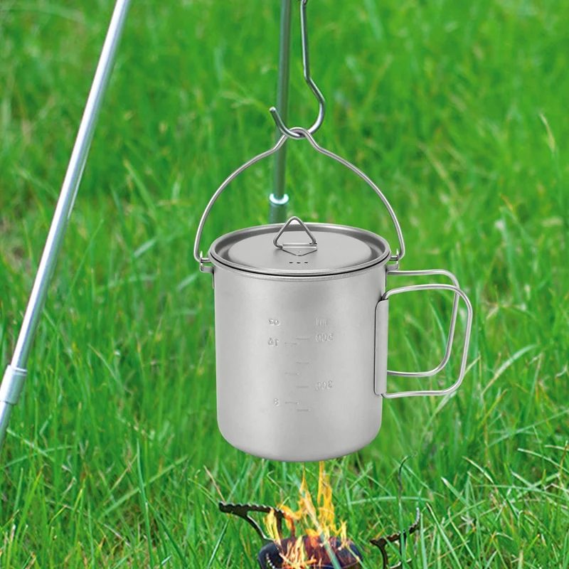 Outdoor Titanium Pot Cup Mug Pots Tableware Camping Cup Picnic Water Mug Of Coffee Tea With Lid Pot 750Ml