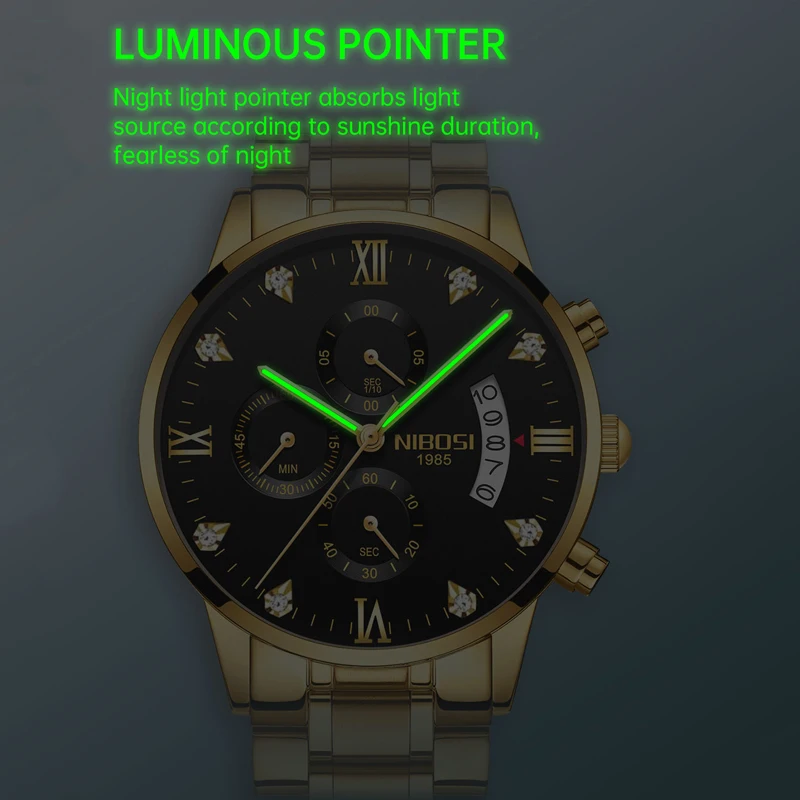 NIBOSI Fashion Chronograph Quartz Watch for Women Stainless Steel Waterproof Womens Watches Top Brand Luxury Diamond Wristwatch