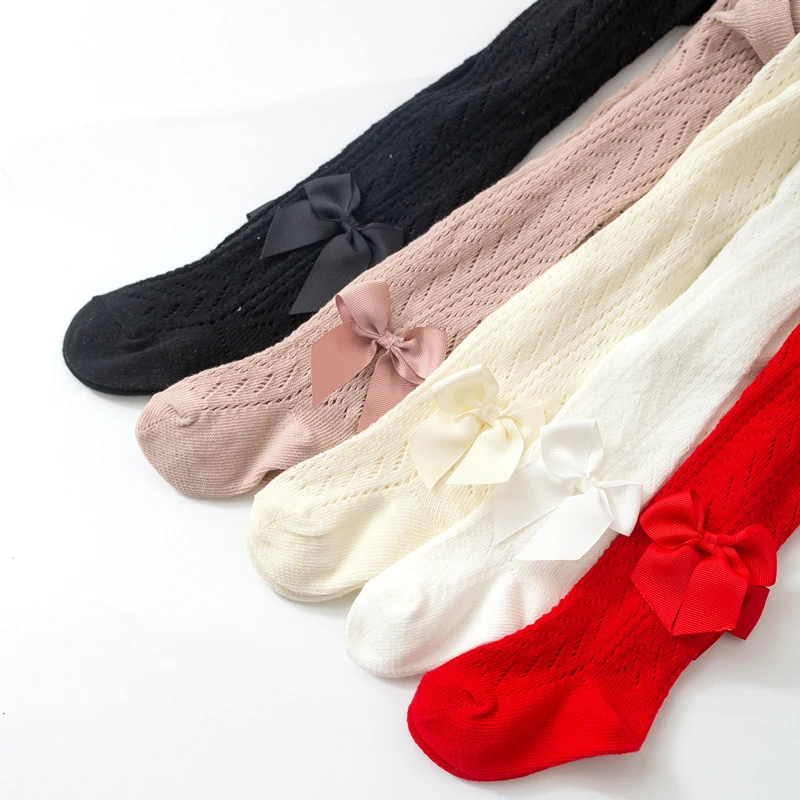 Kids Leggings Summer Baby Girls Soft Cotton Breathable Mesh Bow Tie Decor Pantyhose for 0-4 Years