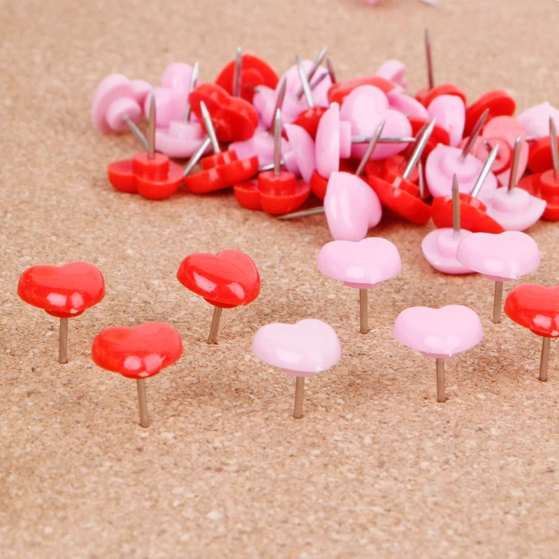 Heart Plastic Quality Colored Push Pins Thumbtacks Office School 50 Pcs