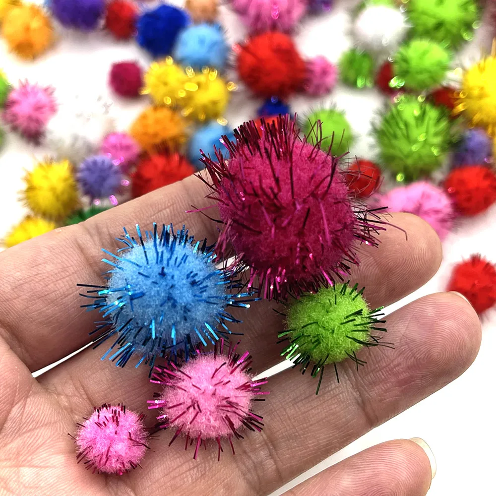 12mm 15mm 20mm Sparkly Pom Poms Glitter Tinsel Pompones DIY Sewing