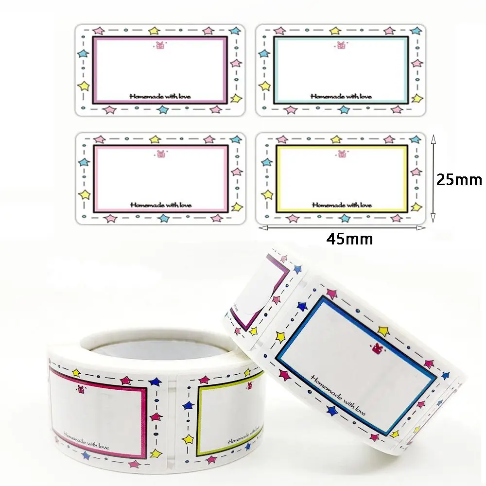 250Pcs/Roll Blank Kitchen Name Label Sticker Color Border Handwritten Adhesive Label Rectangle Seasoning Jar School
