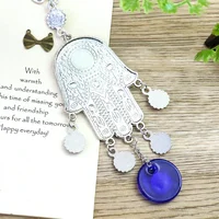 الحديد نمط هندسي الجدار الشنق الرياح الرنين الفن الحرف فاطمة اليد الأزرق العين الحلي التأمل اليوغا شفاء ديكور غرفة المنزل 3