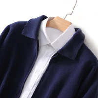 2024 Men Knitwear Pure Australian Wool Sweater Zipper style Cardigan Polo Collar Thick Style Warmth Basic Business Clothing Tops 2