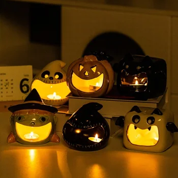 Pumpkin Lantern Halloween Funny Candlestick Ceramic Aromatherapy Candle Holder Home Party Atmosphere Desktop Decoration 2
