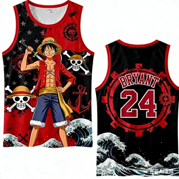 2026 Anime One Piece Luffy Special Edition Basketball Jersey Vest, Size 24 Adult Men Basketball Jersey Vest Kids Cartoon Vest 1