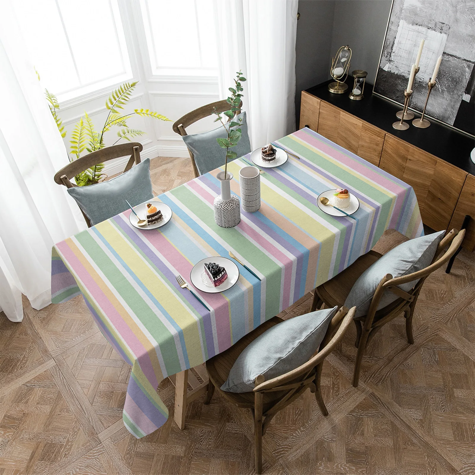 

Color Vertical Stripes Rectangular Tablecloth Dustproof Picnic Cloth Home Decoration Kitchen Waterproof Table Cover