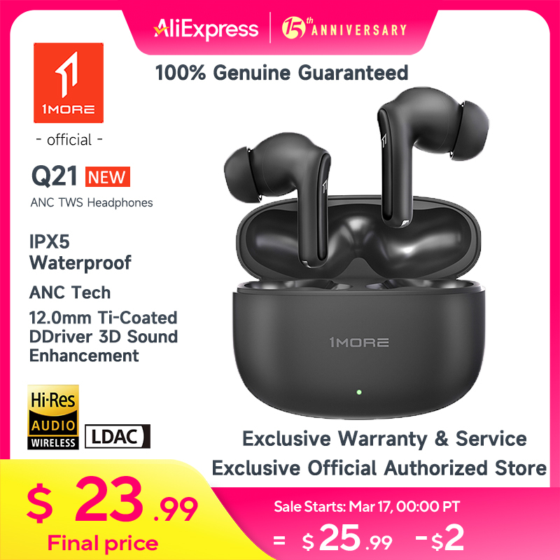 1MORE Q21 Wireless Earbuds TWS Active Noise Cancelling AI Dual-Mics IPX5 Waterproof Bluetooth 5.4  LDAC Headset for Xiaomi Gamer