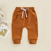 Toddler Baby Boys Girls Trousers Newborn Elastic Waist Adjustable Drawstring Solid Color Casual Loose Fit Long Pants For 0-3Yrs 2