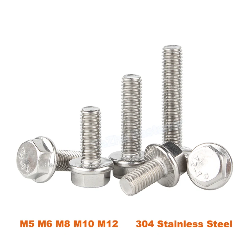 

1-10pcs M5 M6 M8 M10 M12 304 A2-70 Stainless Steel Hexagon Head with Serrated Flange Cap Screw Hex Washer Head Bolt GB5787