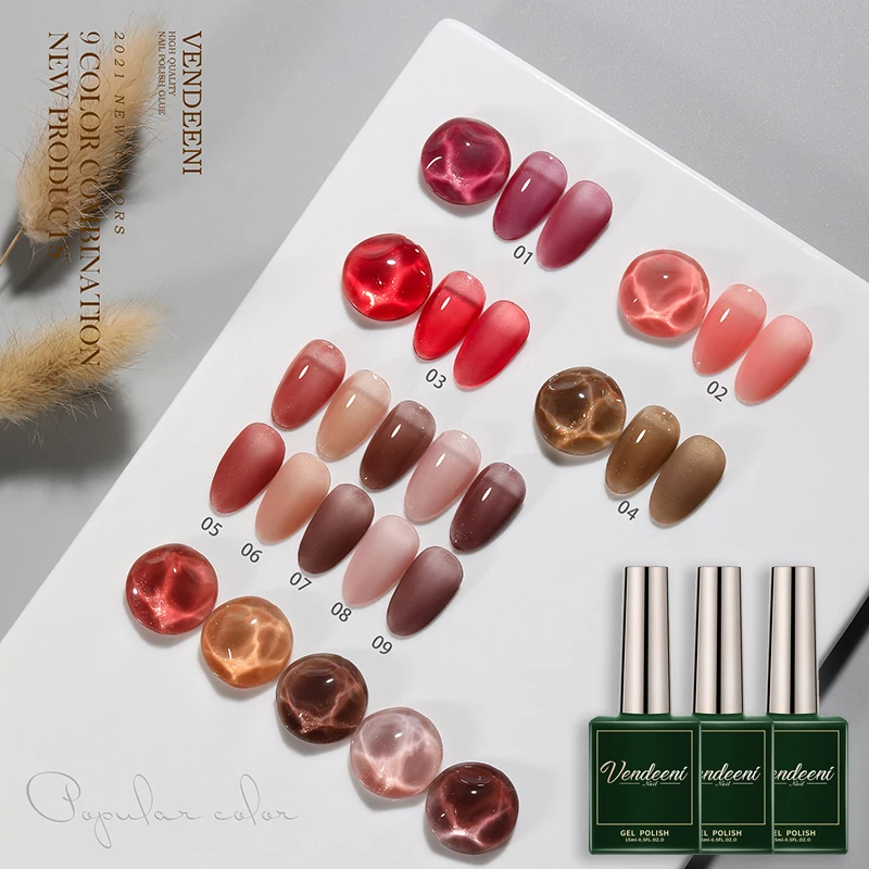 

Vendeeni 9 Colors Transparent Glitter Gel Nail Polish Sparkling Sequins Gel Varnish For Nail Art Design UV Soak Off Gel Lacquer