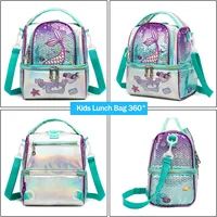 Lunch Bag for Kids Insulated Bag with Adjustable Strap High Capacity Lunchbox School Child Girls Mermaid Sequins Bento Bag 5